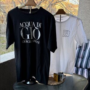 Giorgio Armani Black T-Shirt and White paco rabanne Logo t shirt and samples